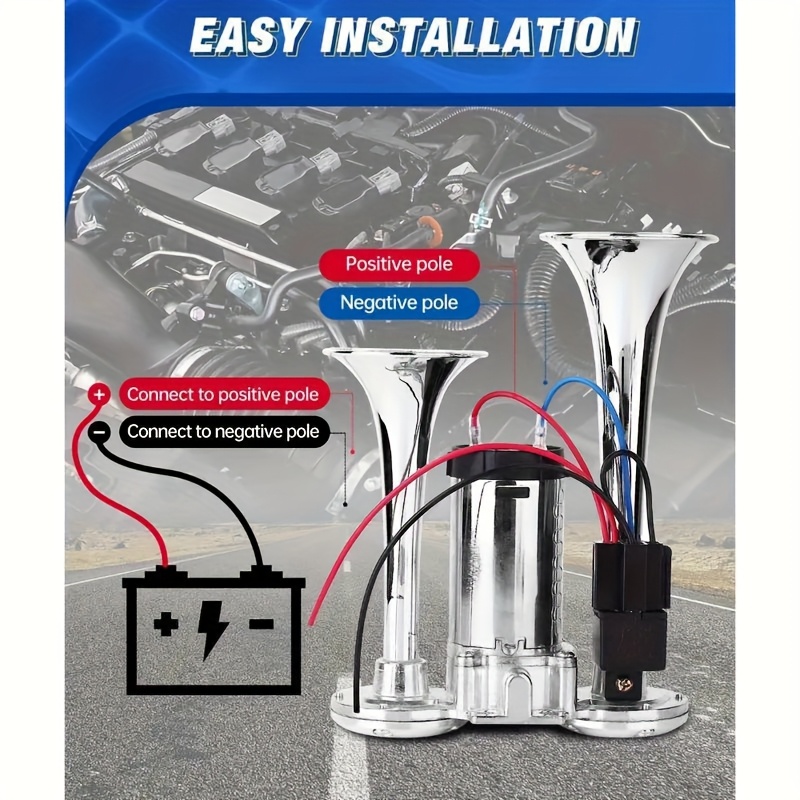 Dual Tube Air Horn Train Horn System with Air Compressor - Super Loud, Suitable for 12V/36V Vehicles, Compatible with RV, Truck, Car, Motorcycle, Off-Road, Electric Vehicle Horn Kit (No Alarm System)