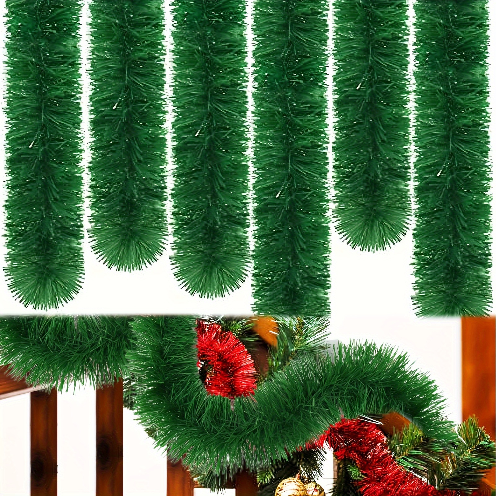 

50ft Artificial Christmas Pine Garland - Green Tinsel Non-lit Holiday Decor For Wedding Party Decoration, Indoor/outdoor Use, Plastic Without Electricity Or Feathers