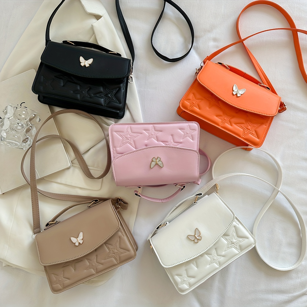 

Solid Color Star Handbag, Butterfly Flap Shoulder Bag, Fashion Mini Crossbody Bag, Purse For Women