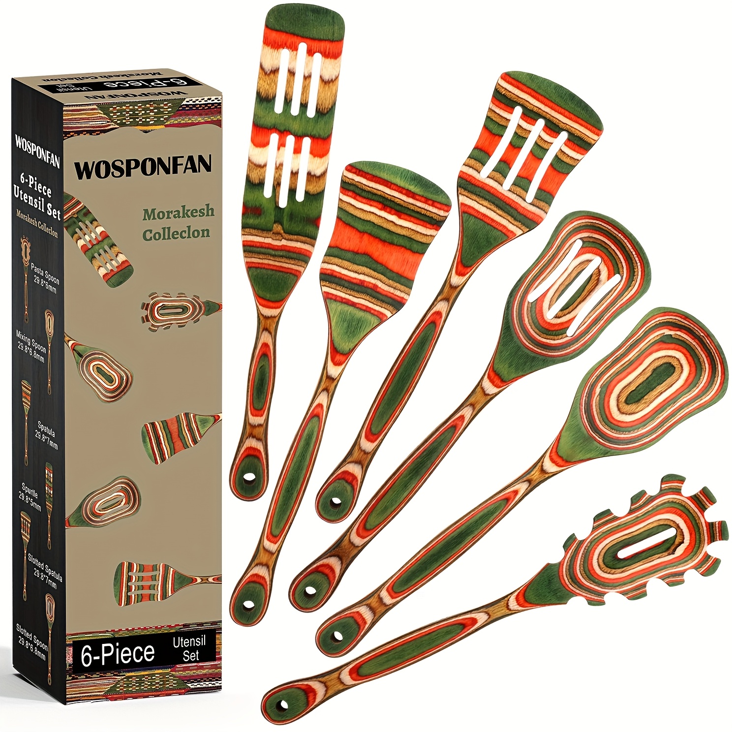 TEMU 6pcs Wooden Kitchen Utensil Set - Includes Cooking Spoons, Spatulas, Slotted Spoon, Salad Fork, And Wok Ladle For - Handmade Natural Wood Tools For Cooking, Cooking Utensils