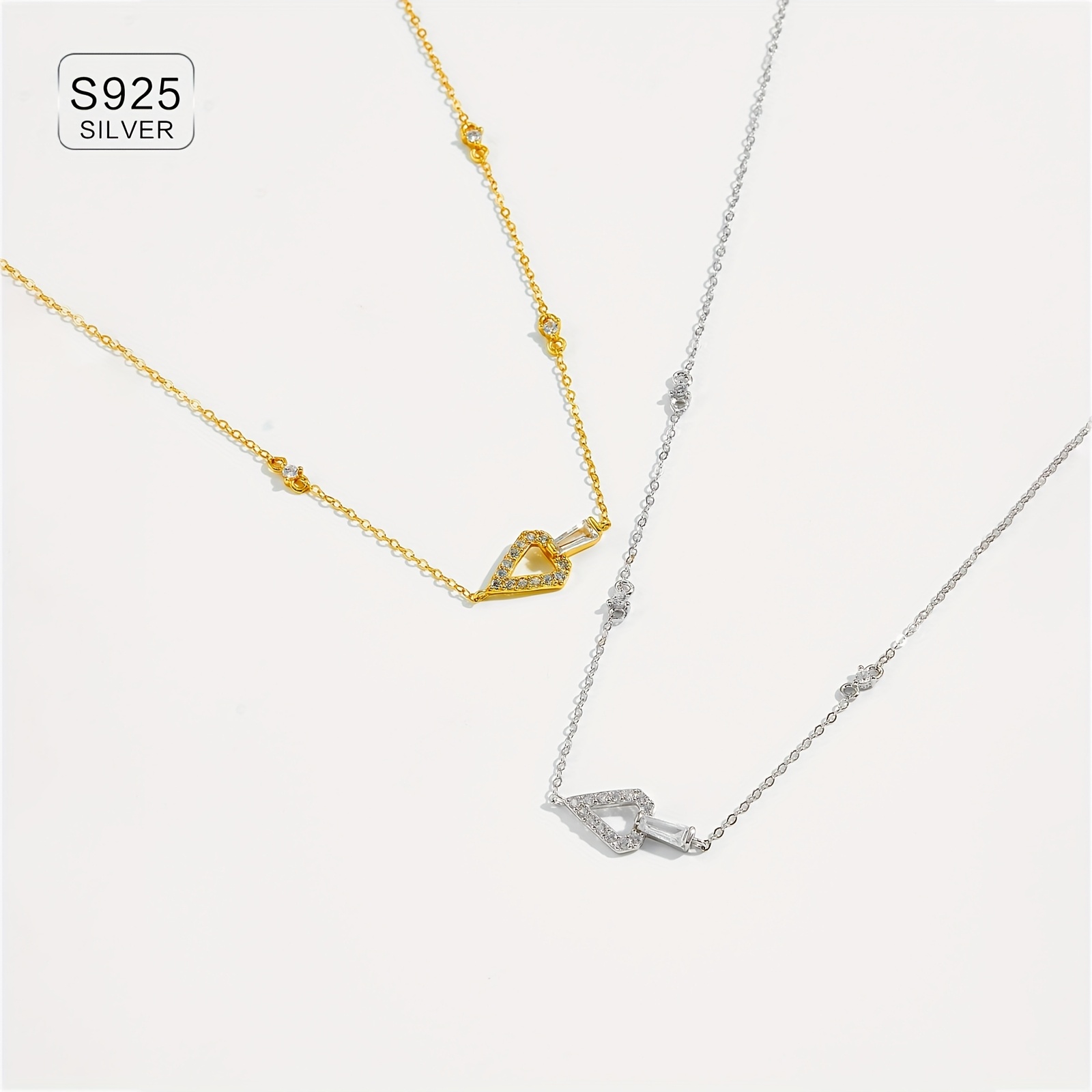 925 Silver Necklace Golden Plated Triangle Pendant