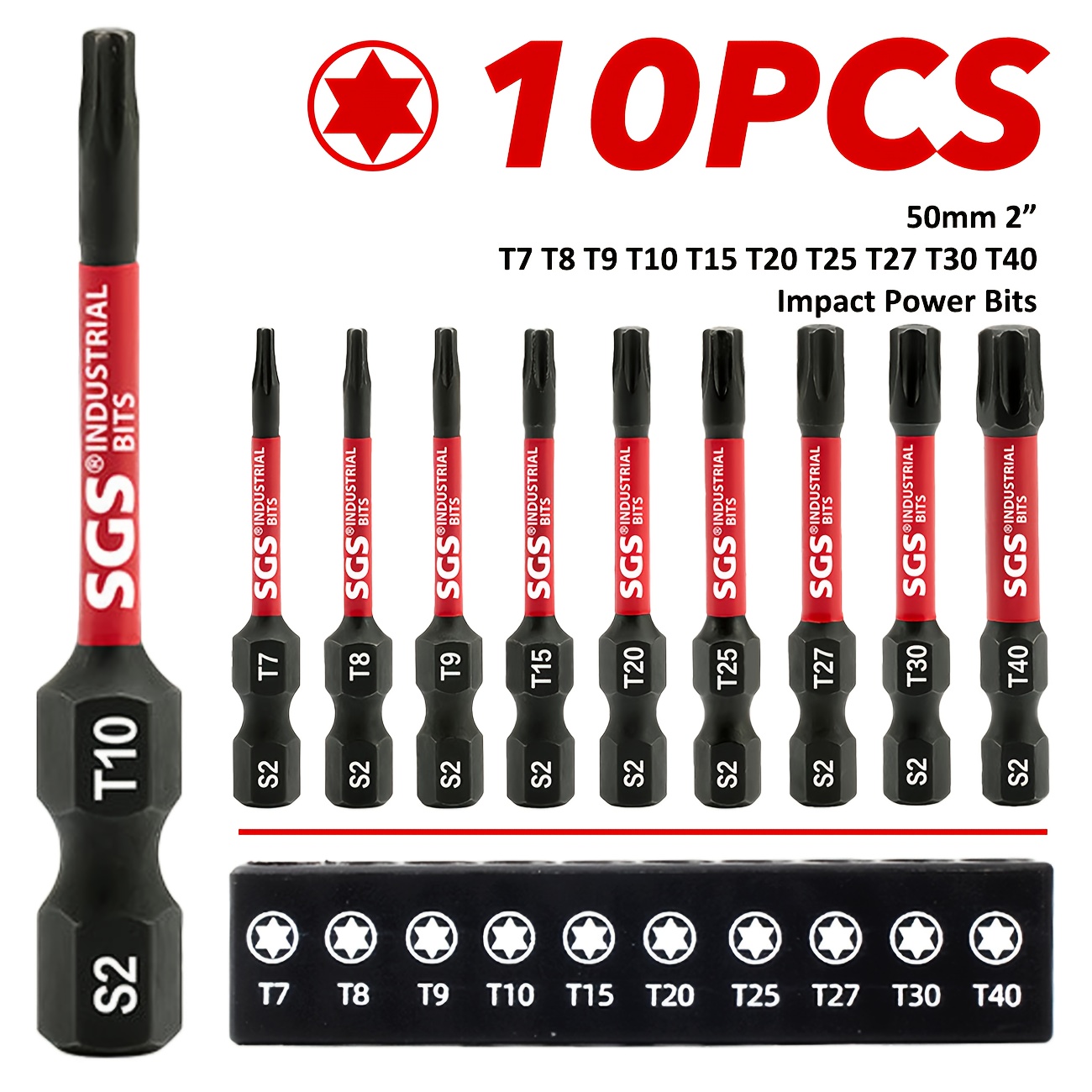 TEMU 10pcs Torx Impact Screwdriver Bit Set | S2 Steel Anti-corrosion, Rust-proof | High Torque, Anti-slip | With Black Storage Base, Universal Fit |