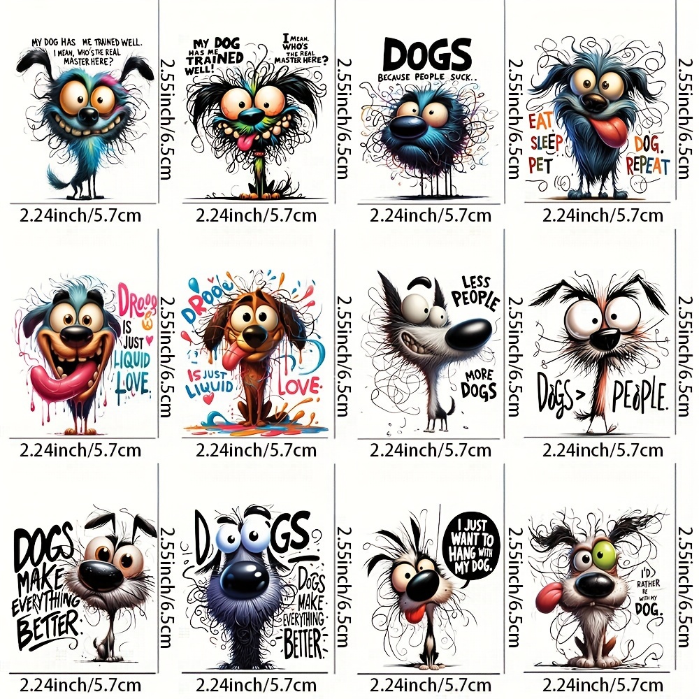 Image of Uv Dtf Dog Humor Quotes Decorative Transfer Paper 12-pack - Waterproof Vinyl Wraps For Mugs, Cups, Bottles, School & Craft Supplies - , & Reusable Plastic Decals For Diy Projects