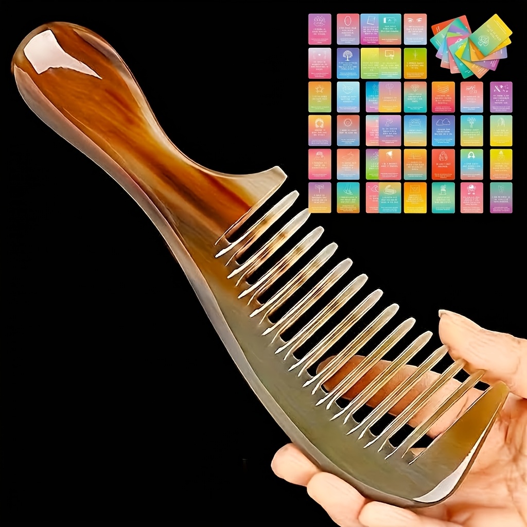 TEMU 2pcs Set (comb+random Color Postcard) Large Corner Comb, Thick Meridian Massage Brush With Plastic Teeth, Abs Plastic Handle, Suitable For All