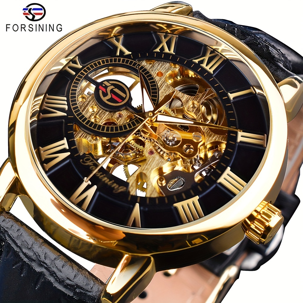 

Forsining Classic Men's Mechanical Watch Hollow Engraving Roman Ultra-thin Hand Wind Design Relogio Business Black Strap Wristwatches Ideal Gifts For Man