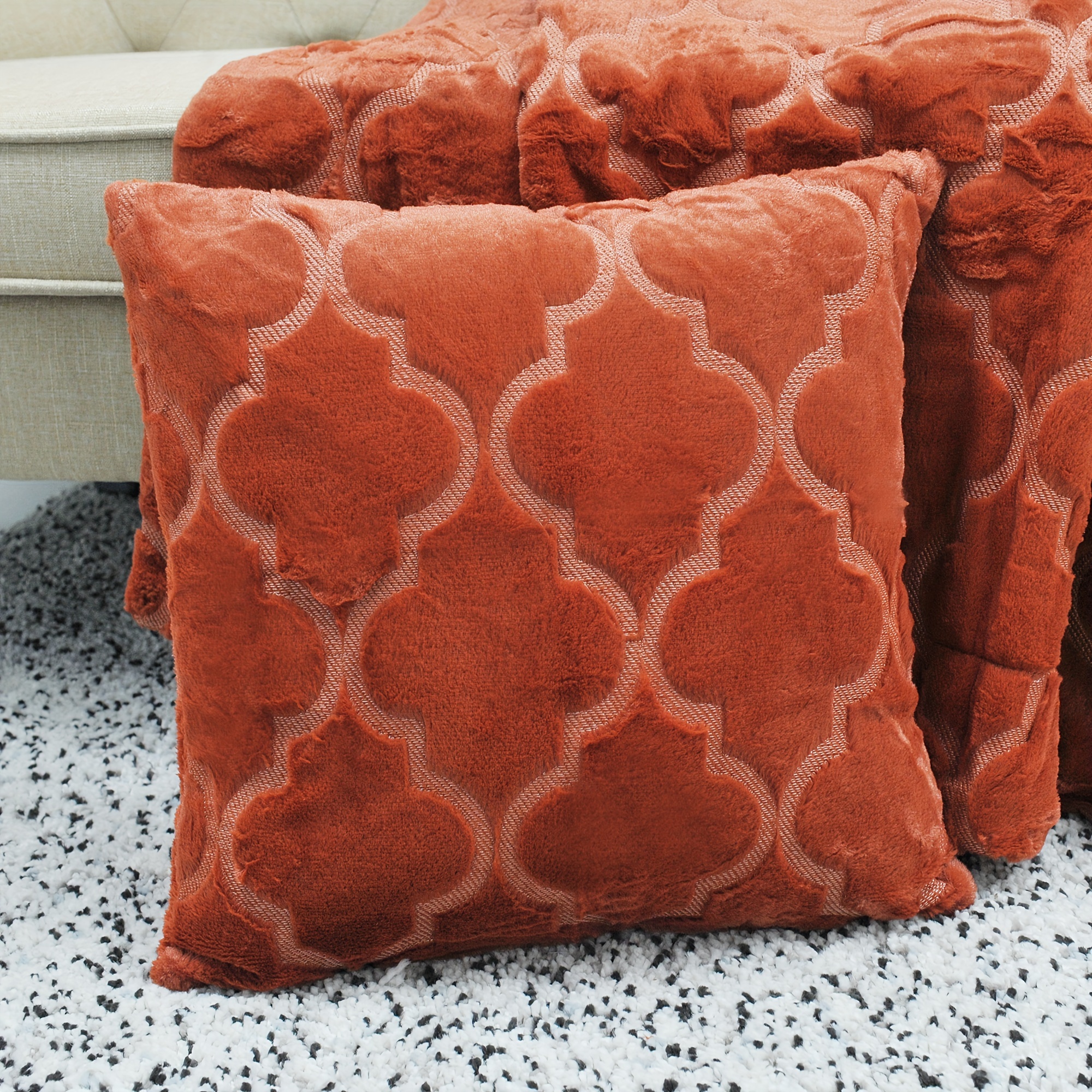 3 piece throw combo 2 pillow cover 1throw blanket combo with sherpa backing     plush fuzzy soft warm for couch chair bed sofa bedroom living room   camping Product details 3
