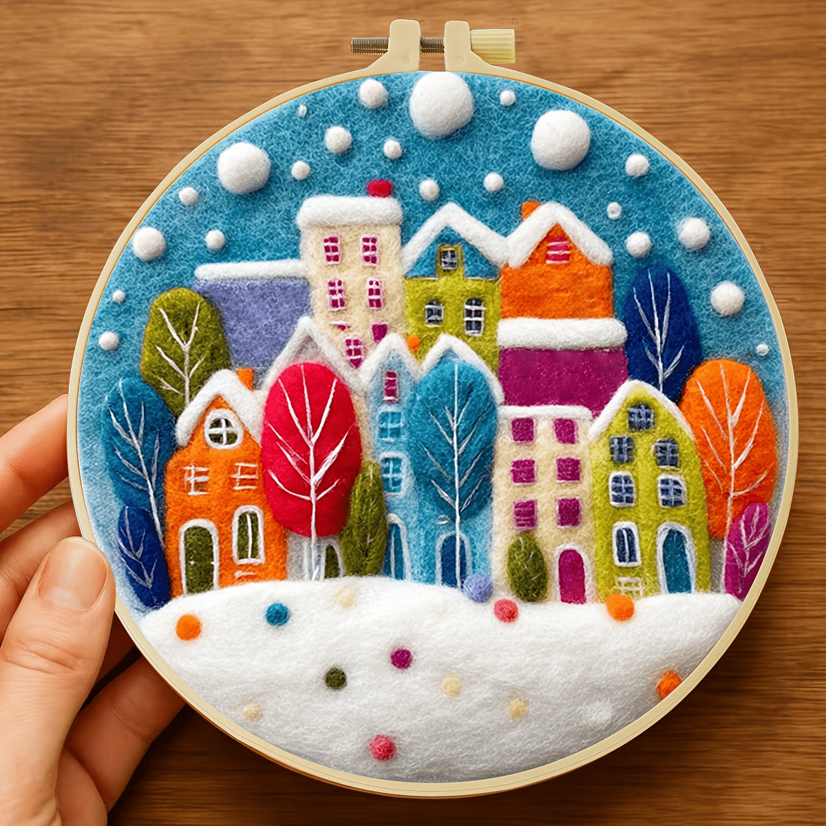 TEMU Zuoanlf Complete Wool Felt Painting Craft Set Suitable For Beginners With Foam Pad, Felt Cloth, Wool Material & Manual - Winter-themed Diy Wool