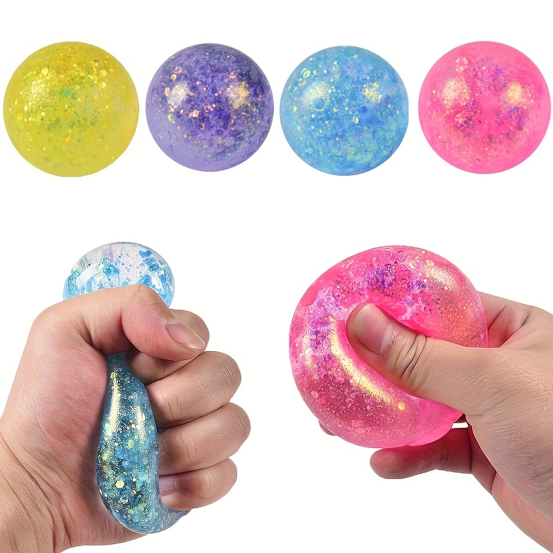 2pcs Glittery Marshmallow Stress Balls - Slow Rebound Squeeze Toys, 2.36inch, Mixed Colors (Yellow, Purple, Blue, Pink) for Relaxation & Fun, Playful Fun Item | Glittery Appearance | Durable Squishy, Squishy Toys