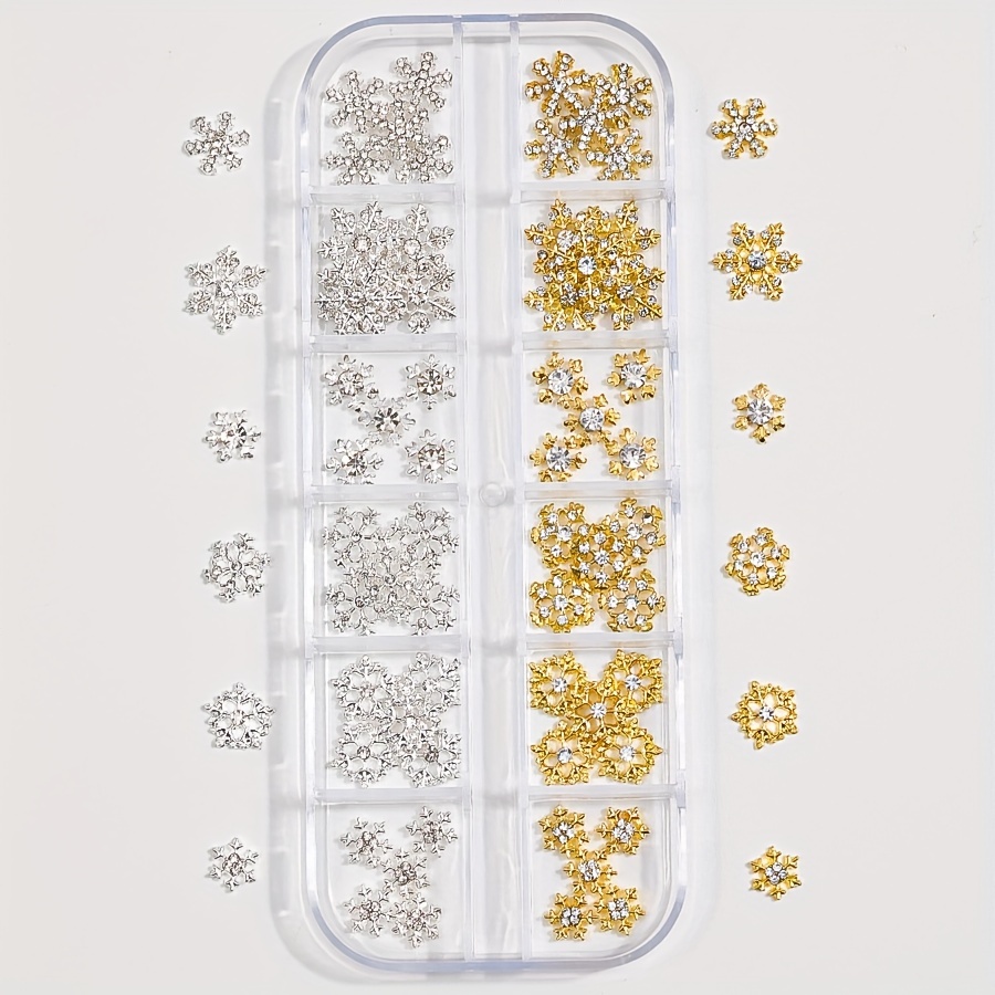 Image of 60pcs Winter Snowflake Nail Charms - With Rhinestones, Designed 3d Snowflake Shapes, Suitable For Diy Nail Decoration - Perfect Christmas Nail Accessories For Holiday Nail Designs