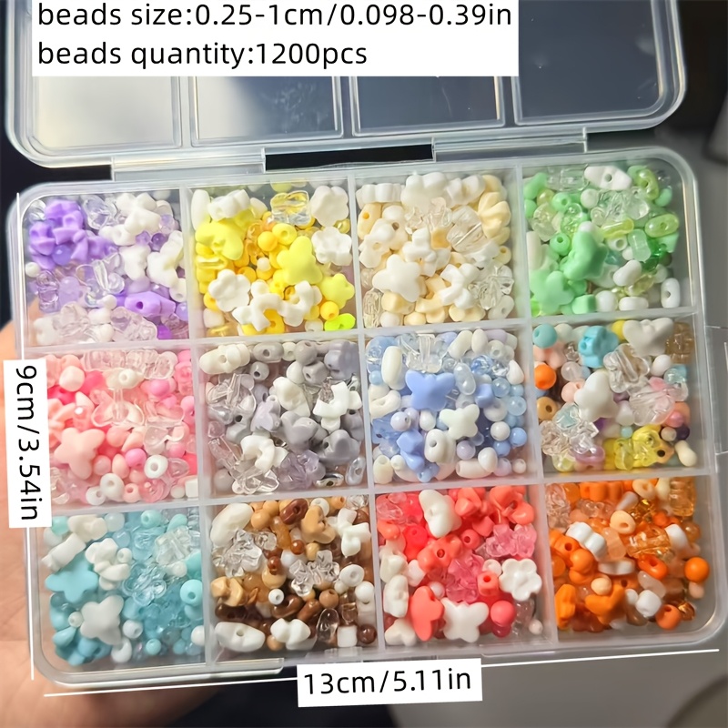 1200pcs Qywctz Diy Craft Beads Box Set - Pack Suitable For Jewelry Making, 2.5-10mm Small & Beads With Mixed Colors & Styles, For Earring