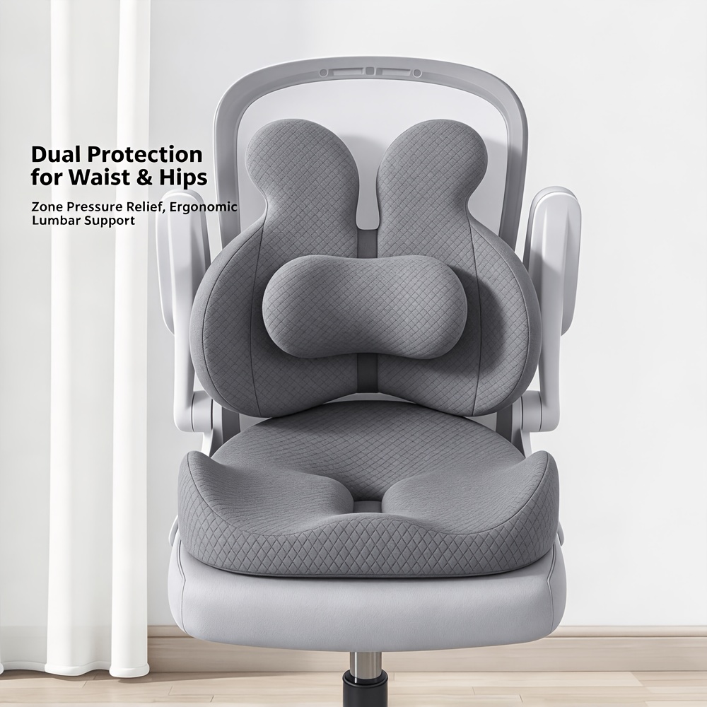 TEMU 3pcs Set - Ergonomic Office Chair Cushion+lumbar Spine Cushion, Anti Slip Breathable , Home Office Chair Cushion For Correcting Posture And Back