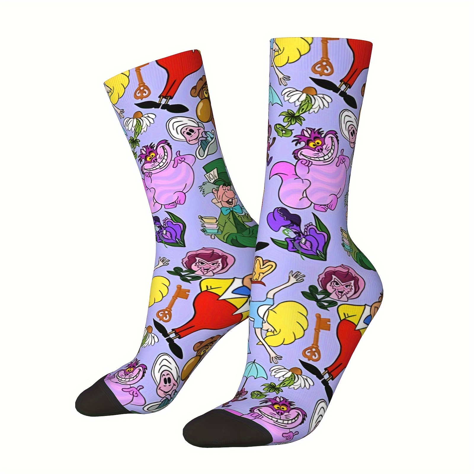 

1 Pair Men's Socks - Retro Hip Hop Purple With , Polyester , Fun Novelty Crew Socks For Boys, Perfect Gift, Cute Socks