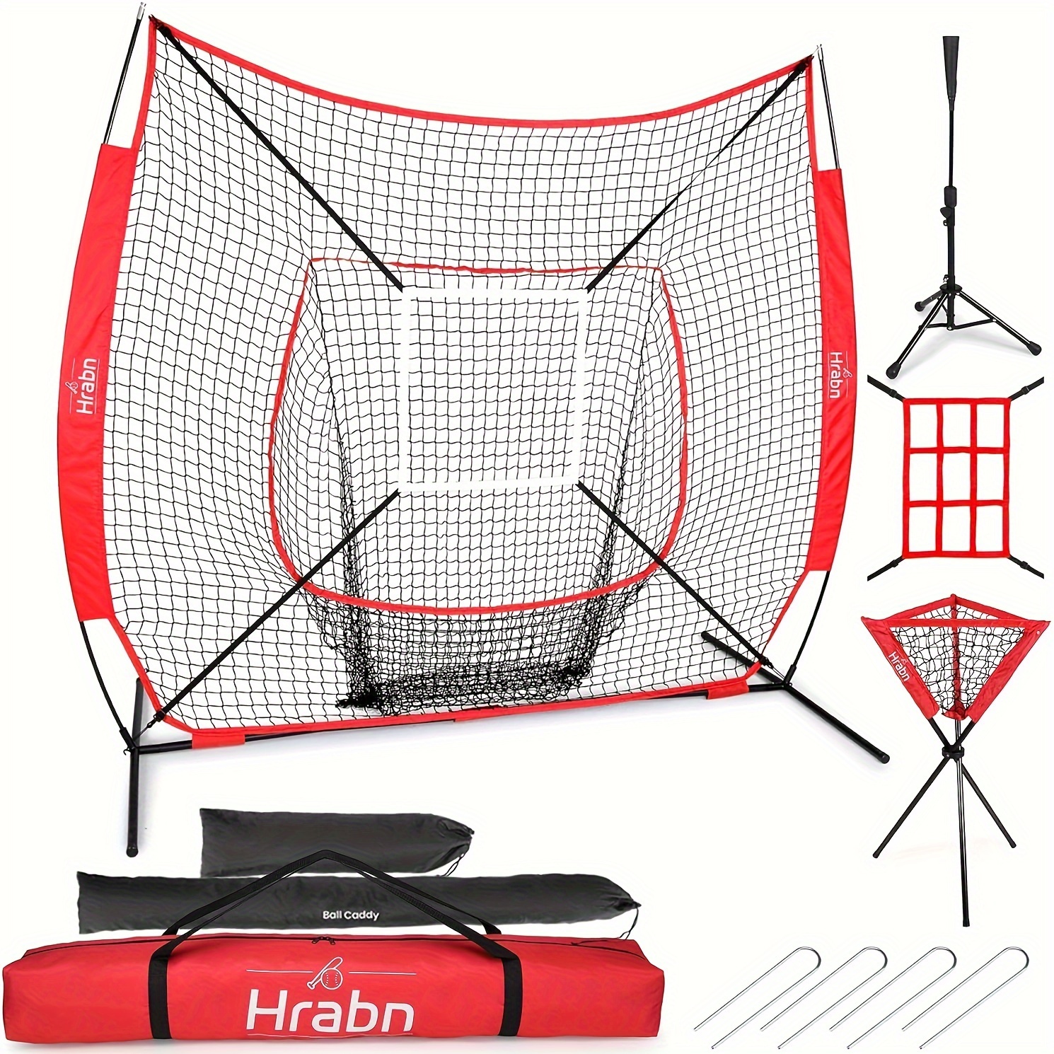 

7x7' Baseball Net Set - Portable Softball & Baseball Net For Hitting And Pitching, Baseball Batting Tee, Ball Caddy, , Baseball Training Equipment For Adult Sport, Youth Practice