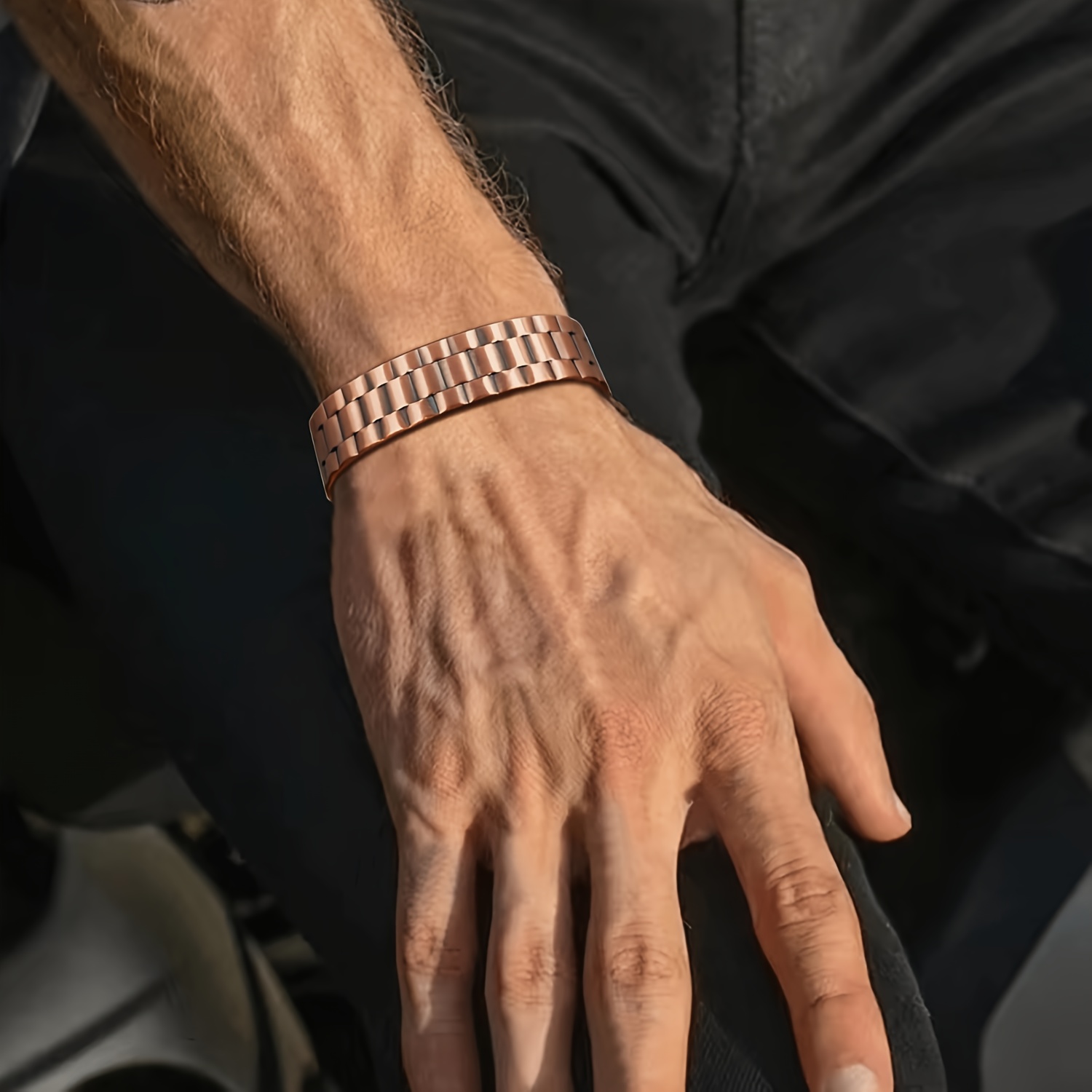 TEMU Bracelet en cuivre pour homme, bracelet ouvert en cuivre pur à 99,9 %, avec force magnétique de 3500 , bracelet réglable, cadeau