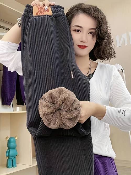 품목 사진 엄마가 입어도 좋을 부드럽고 두꺼운 여성용 하르퀴린 팬츠, 신상 가을 겨울 따뜻한 탄성 허리 밴드 루즈핏 하이웨이스트 캐주얼 바지