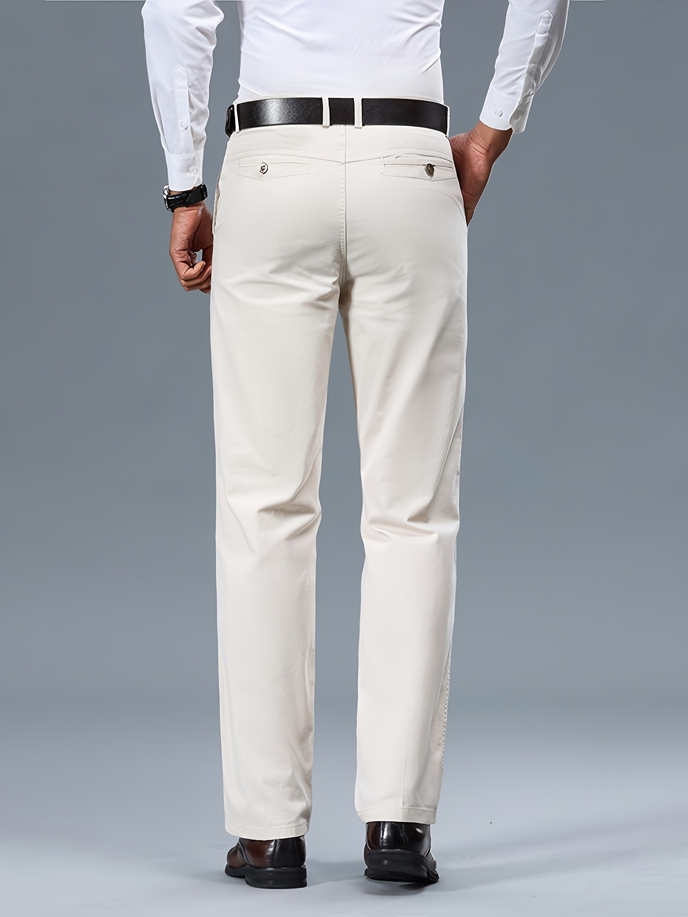 Men's Light Business Cotton Dress Pants - Straight Leg, Olive Green, 100% Cotton, Perfect for Office or Casual Outings