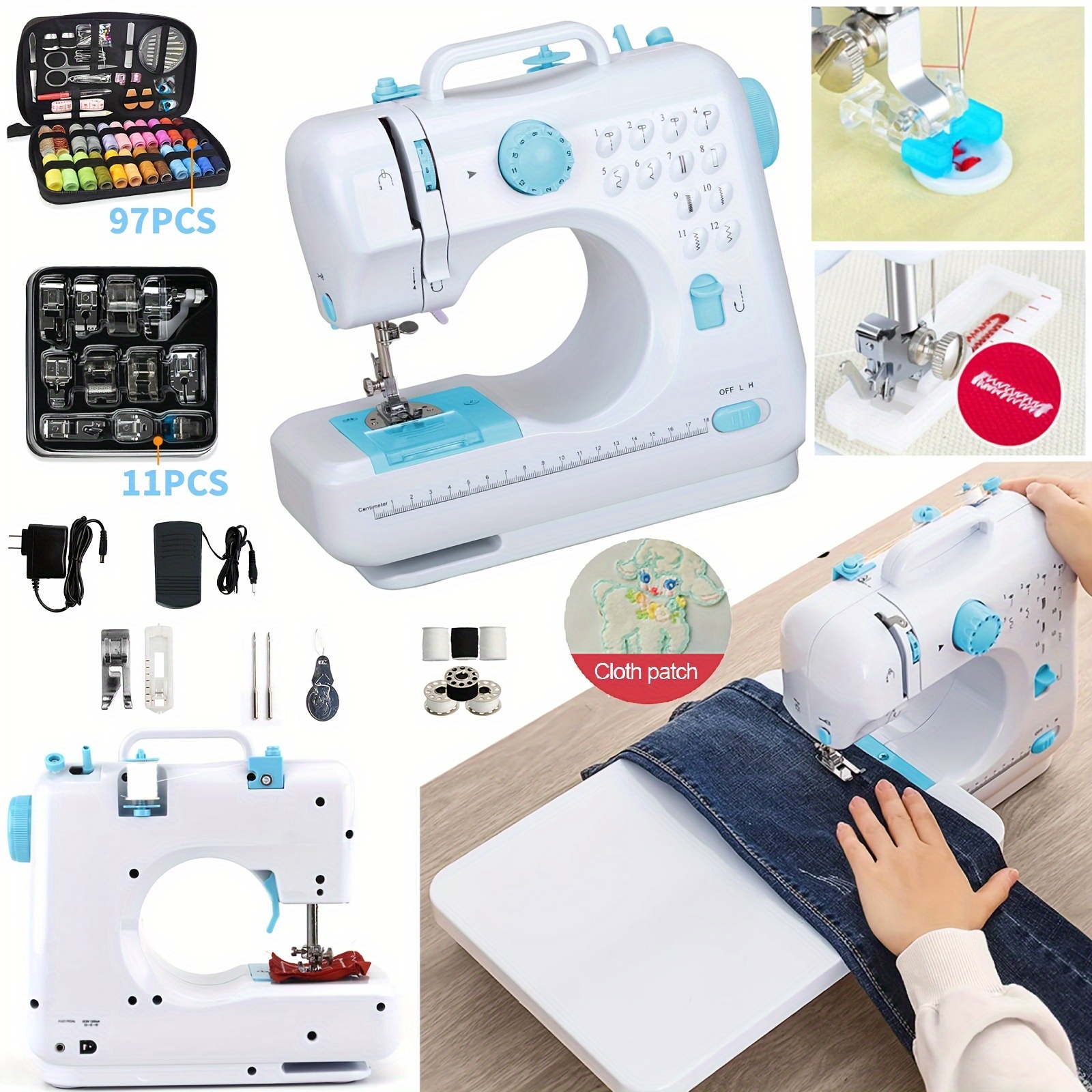 

505a Sewing Machine - Multifunction Household Sewing Machine 505a 12 Built- With Expansion Board 11pcs Presser Feet 97pcs Sewing Kit Blue 110v