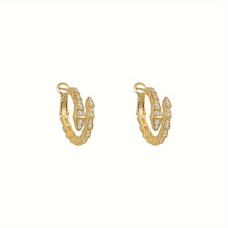 Elegant Copper Snake-Shaped Hoop Earrings with Synthetic zirconia for Women - Daily Wear Stylish Gold-Plated Hoops for Music Festival and Casual Occasions details 3