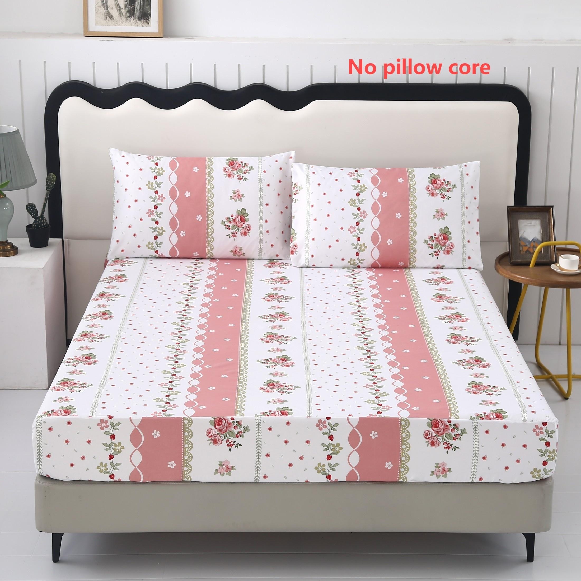 3pcs Printed Fitted Sheet Set, 1 Fitted Sheet + 2 Pillowcases (pillow Inserts Not Included)