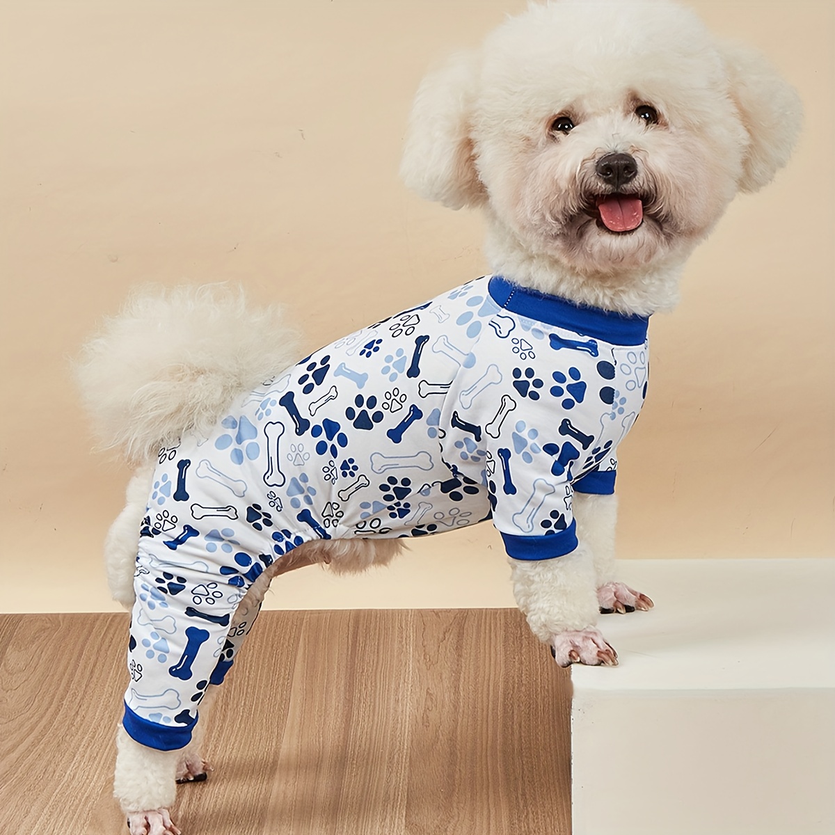 1pc Cute Paw Print Bone Pattern Dog Pajama Jumpsuit Breathable  Sleeveless Bodysuit for Small/Medium Dogs Cats, Spring Summer Fall Outfit 