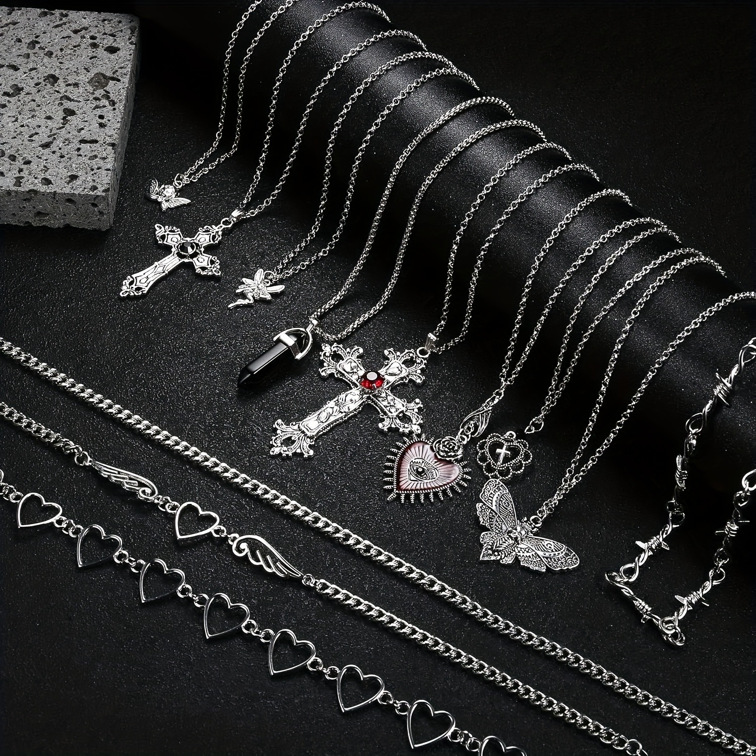 grunge gothic necklace set women cool y2k grunge jewelry - Temu