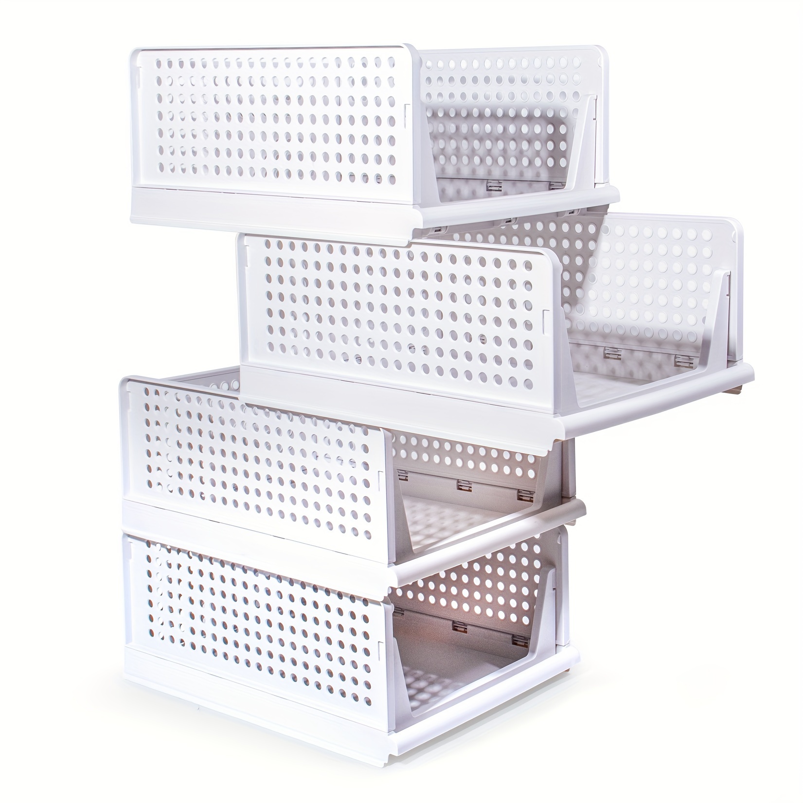 

Stackable Plastic Storage Basket, Foldable Closet Organizers And Storage Bins 4 Pack Drawer Shelf Storage Container For Kitchen Bathroom Office Dorm