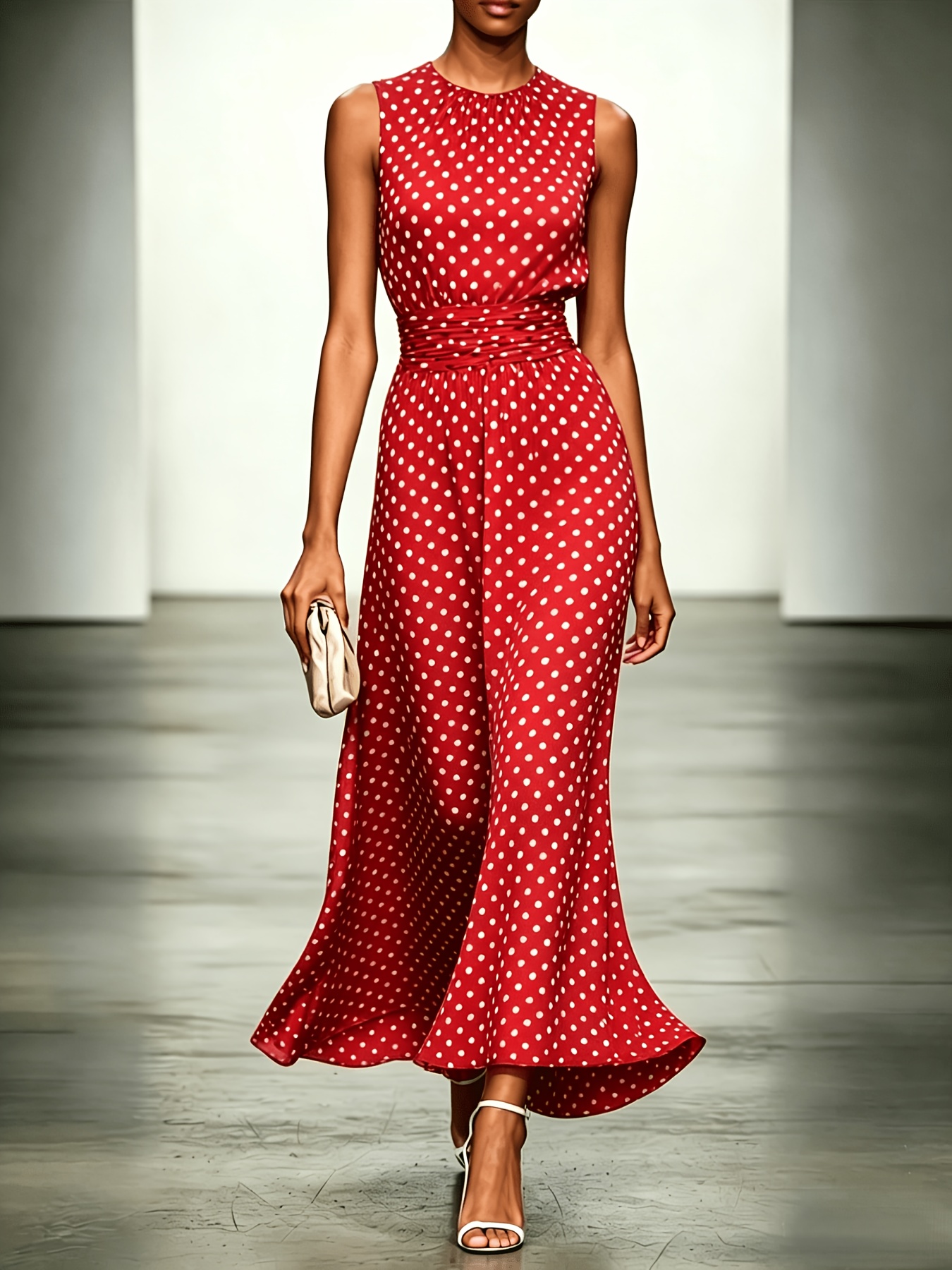 elegante   arrivata abito formale   da donna con stampa a  , scollo   e senza maniche con vita svasata