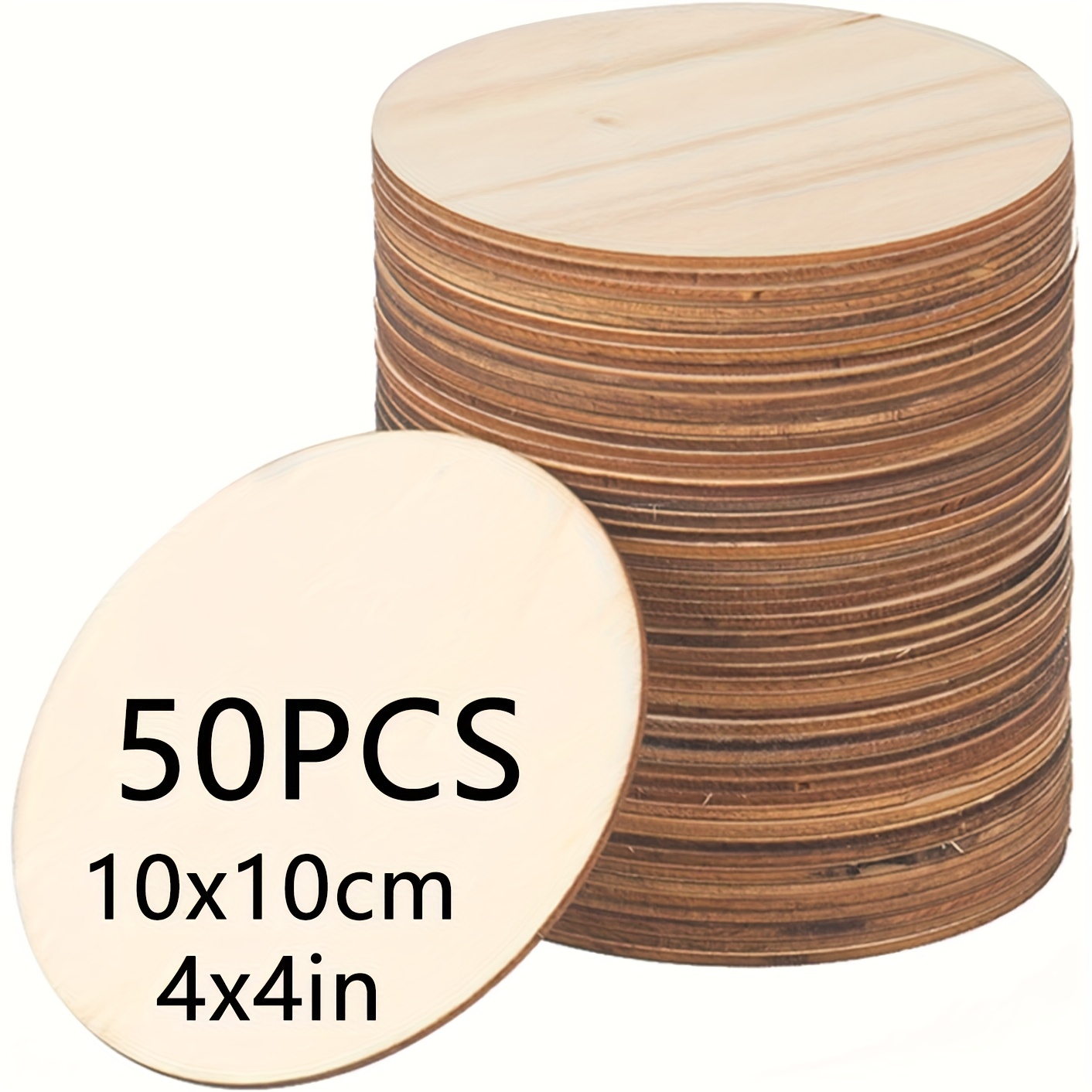 50pcs, 10x10cm/4x4inch Round Wood Slices, Wood Board, Handicrafts And Ornaments, Door Sign Labels, Home Decor, Gifts For , Laser Cutting, Wood Burning, Architectural Models, Dyeing