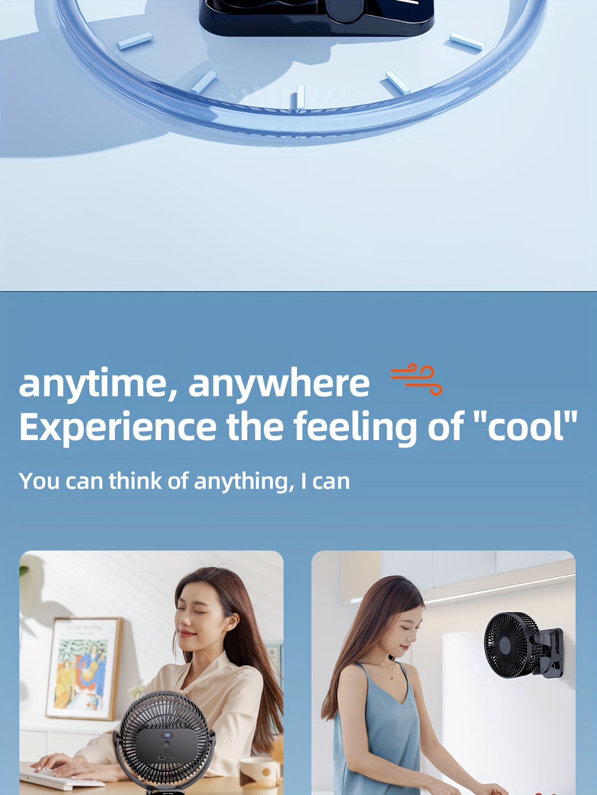 8-inch USB Charging Clip Fan Suitable for Bedroom, Dormitory, Bedside, Office, Desktop, Camping, Travel, Fishing, Can Be Clipped, Hung, Detachable, Washable, Digital Display with Five Levels of Wind Power, 10000mAh Battery with Power Bank Function