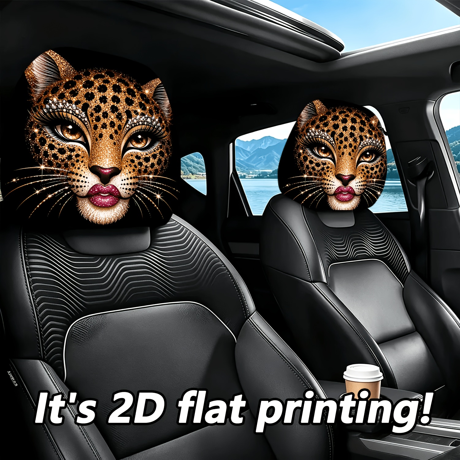 TEMU 2pcs Printed Pattern Car Headrest Covers, Interior Decoration With And Universal Fit Installation, For Interior Accessories, Perfect Funny Car