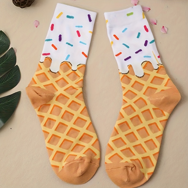 

Ice Cream Socks, Cute College Style Breathable Mid Tube Socks, Women's Stockings & Hosiery