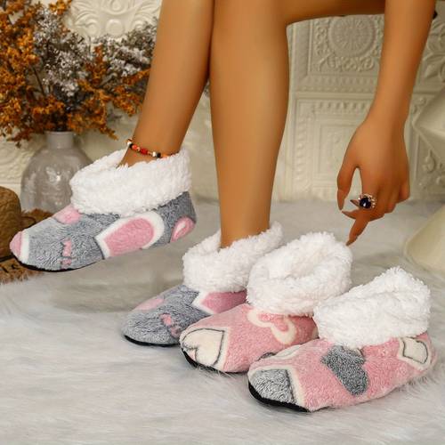 womens casual and elegant slippers for winter indoor wear with random heart patterned fabric soft comfortable and thickened for extra women shoes
