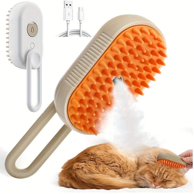 

1pc Pet Grooming Brush, Cat Steam Comb With Spray, With 84 Soft Massage Teeth, Plastic Pet Hair Remover For Cats, Usb Charging, Portable Fur Detangling Tool
