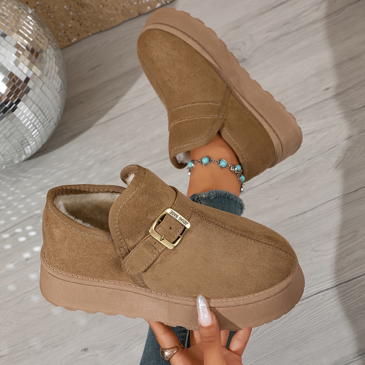 TEMU Women's Thick-soled Shoes, 2026 New Style, Internet-famous Plush-lined Warm Winter Shoes, Snow Boots, Women Shoes