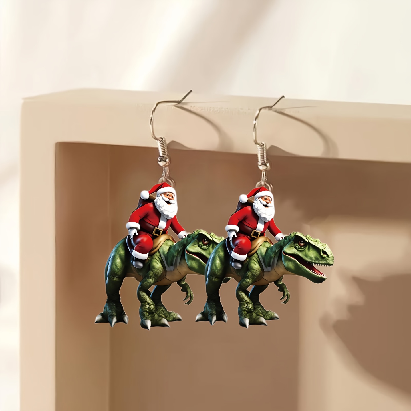 

Santa Riding Dinosaur Acrylic Earrings - Lightweight, & Stylish For Women | Perfect Gift For Christmas, Halloween, Thanksgiving, Valentine's Day & More