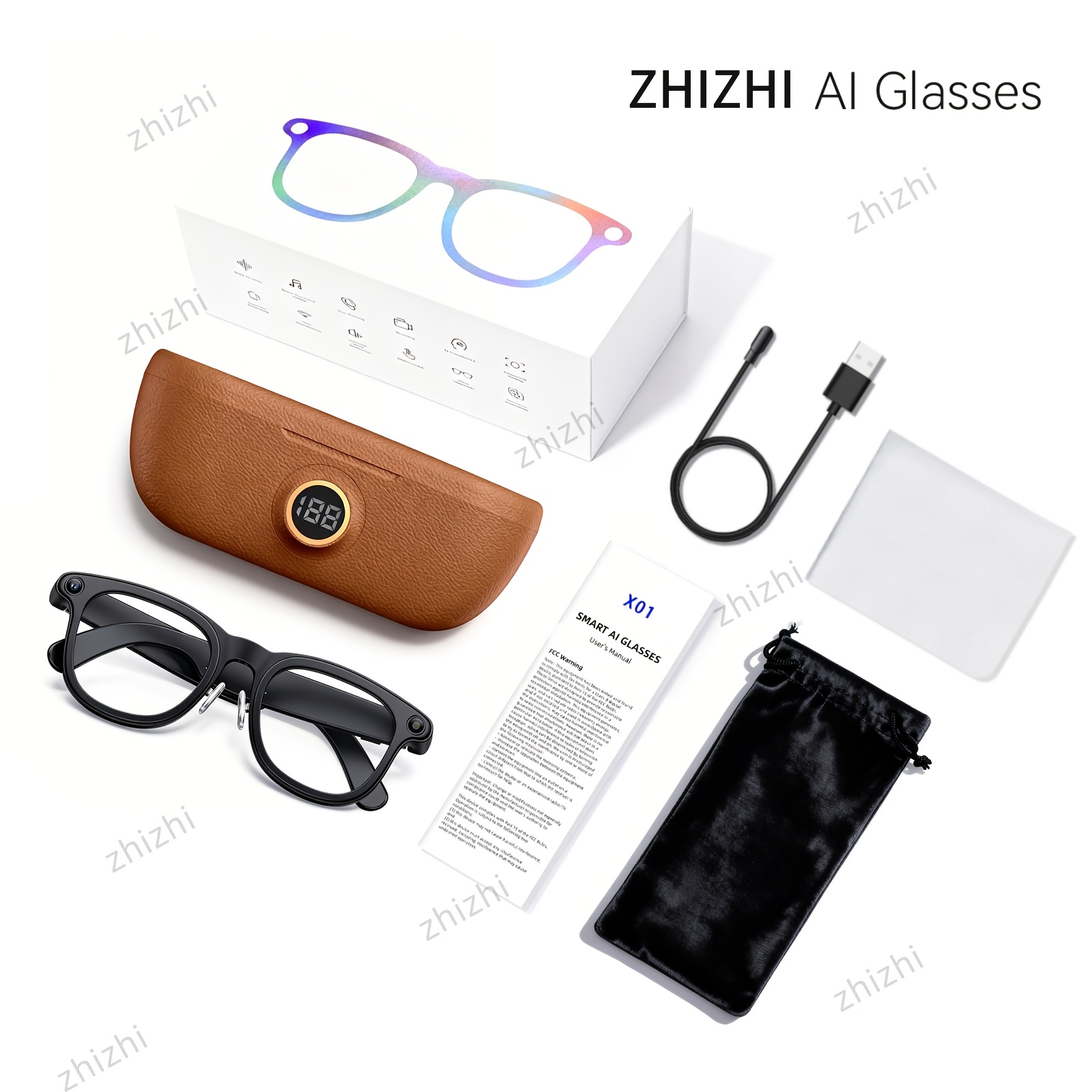 Zhizhi Ai Smart Glasses Ai with Camera And Audio for Men Women 4K with Charging Case Ai Smart Glasses Video Recording Chatgpt 800W Connect to Phone Equipped with a Chatgpt Translator And Dual Microphones for Noise Reduction