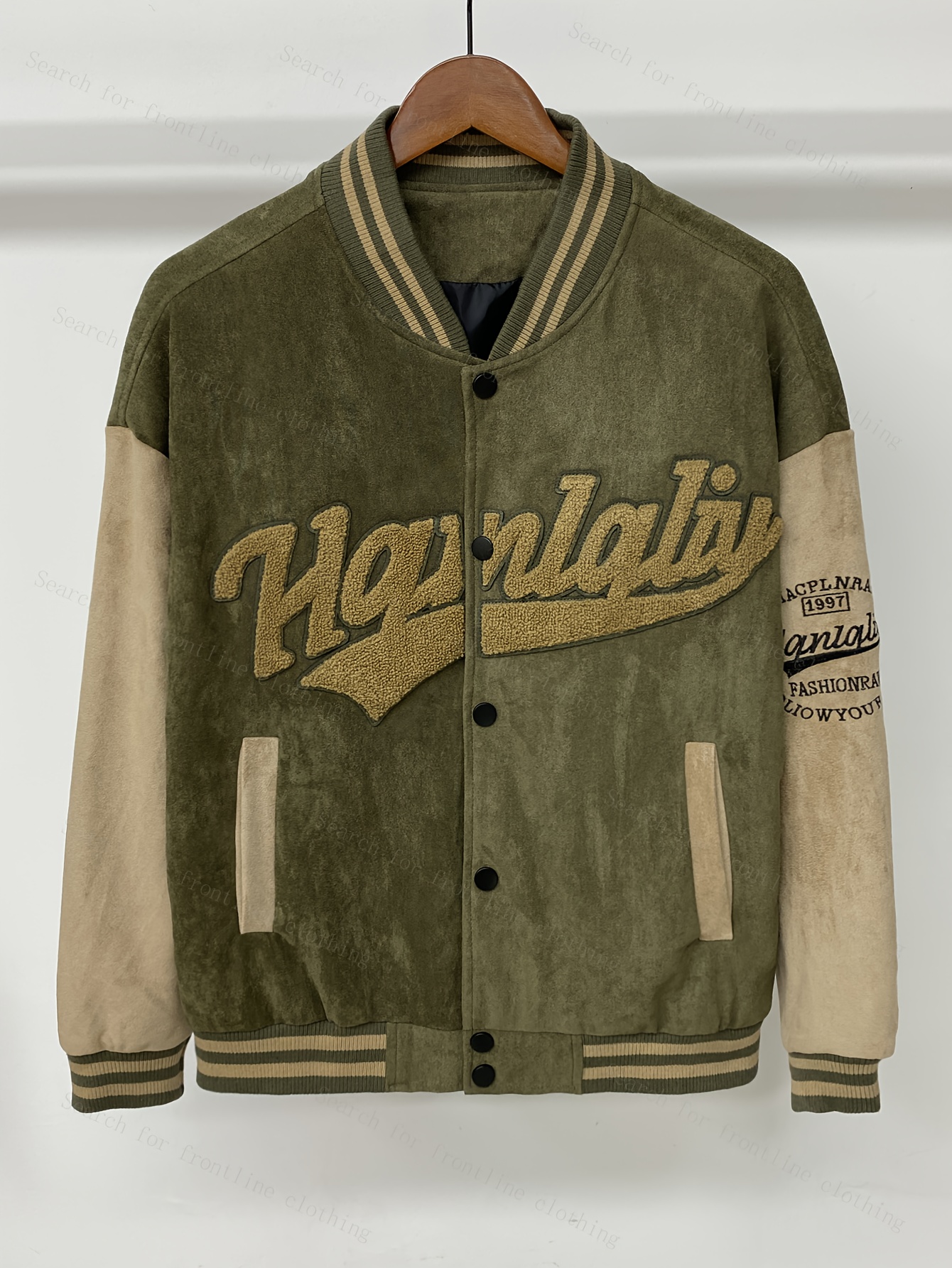 men's vintage baseball jacket beige two tone - Temu