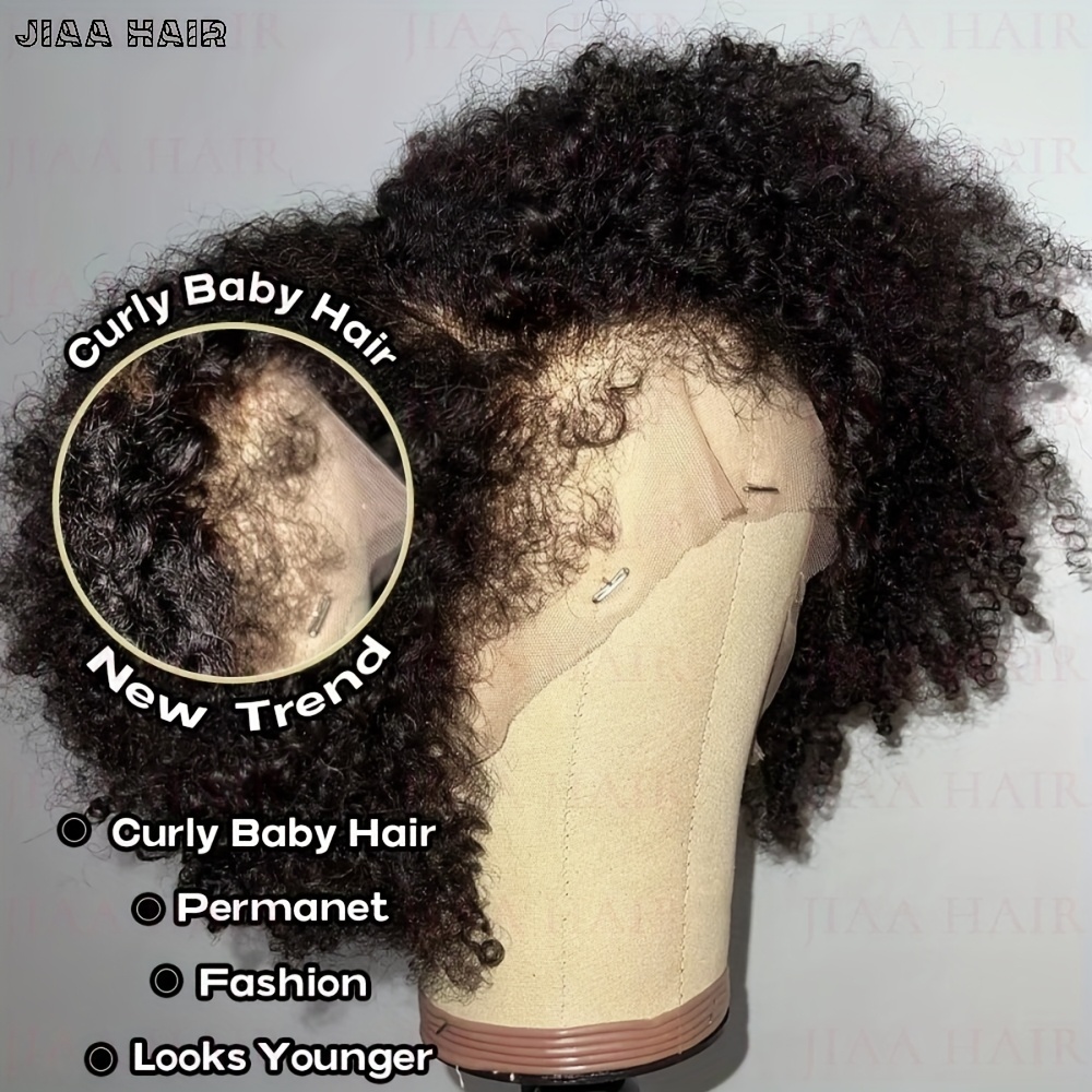 TEMU 4c Afro Curly Wave Bob Wig, Human Hair, Glueless Pre-cut 4x4 Lace Front, 30s , Pre With Knots, Short Water Wave , Natural Look, Everyday & Party Wea