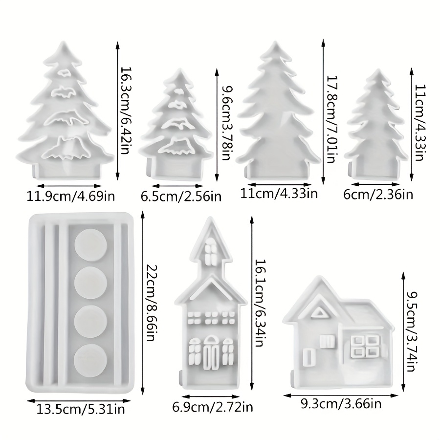 Image of Diy Resin Mold: Christmas Tree, House, Clay Mold Silicone Mold, Christmas Landscape, Candle Holder Mold, Candle Container Mold, Tea Light Tray Insert, Handmade Casting Mold