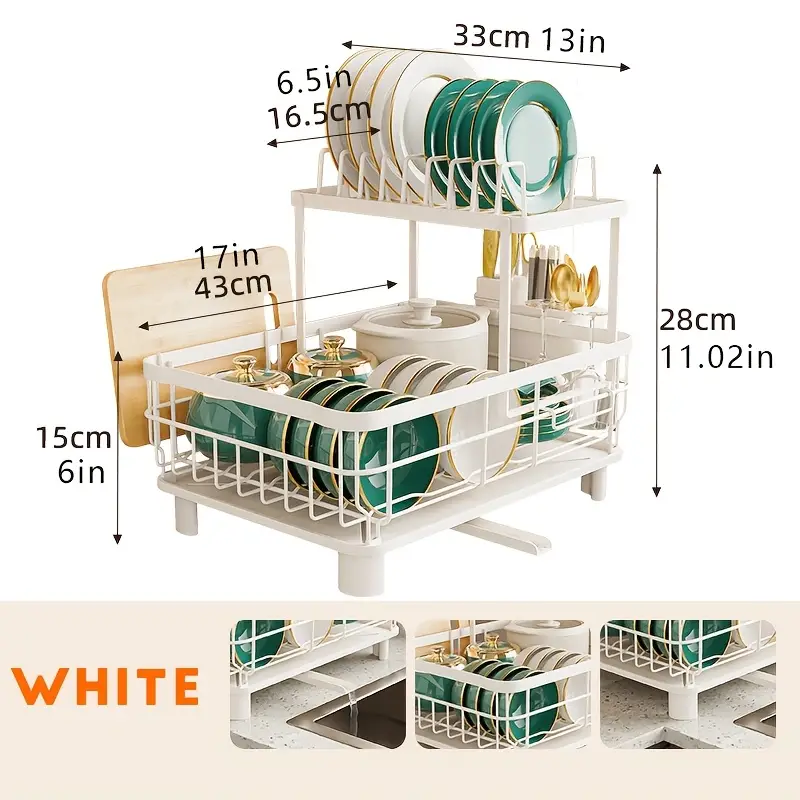 dish dryingrack rotatable drain spout 2tier dish drainer with utensil holder large dish drying rack dish rack with chopstick holder multifunctional dish rack for kitchen counter Product details 5