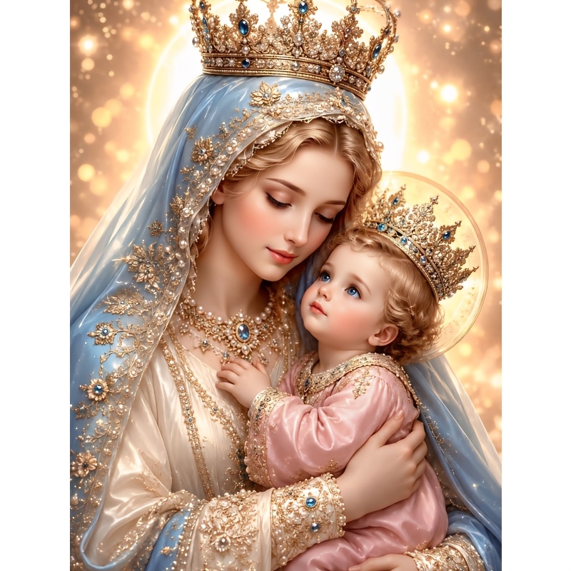 TEMU 2d Fiat Printing New Arrival, Mary Holding Jesus Diamond Painting Kit, Suitable For Adults And Beginners, Home Wall Decor, Christmas,