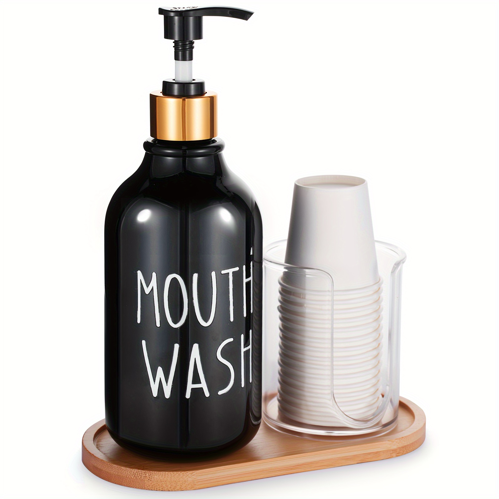 mouthwash dispenser with cup holder plastic white black   pump bottle with tray for bathroom organizers 17oz refillable   container christmas gift