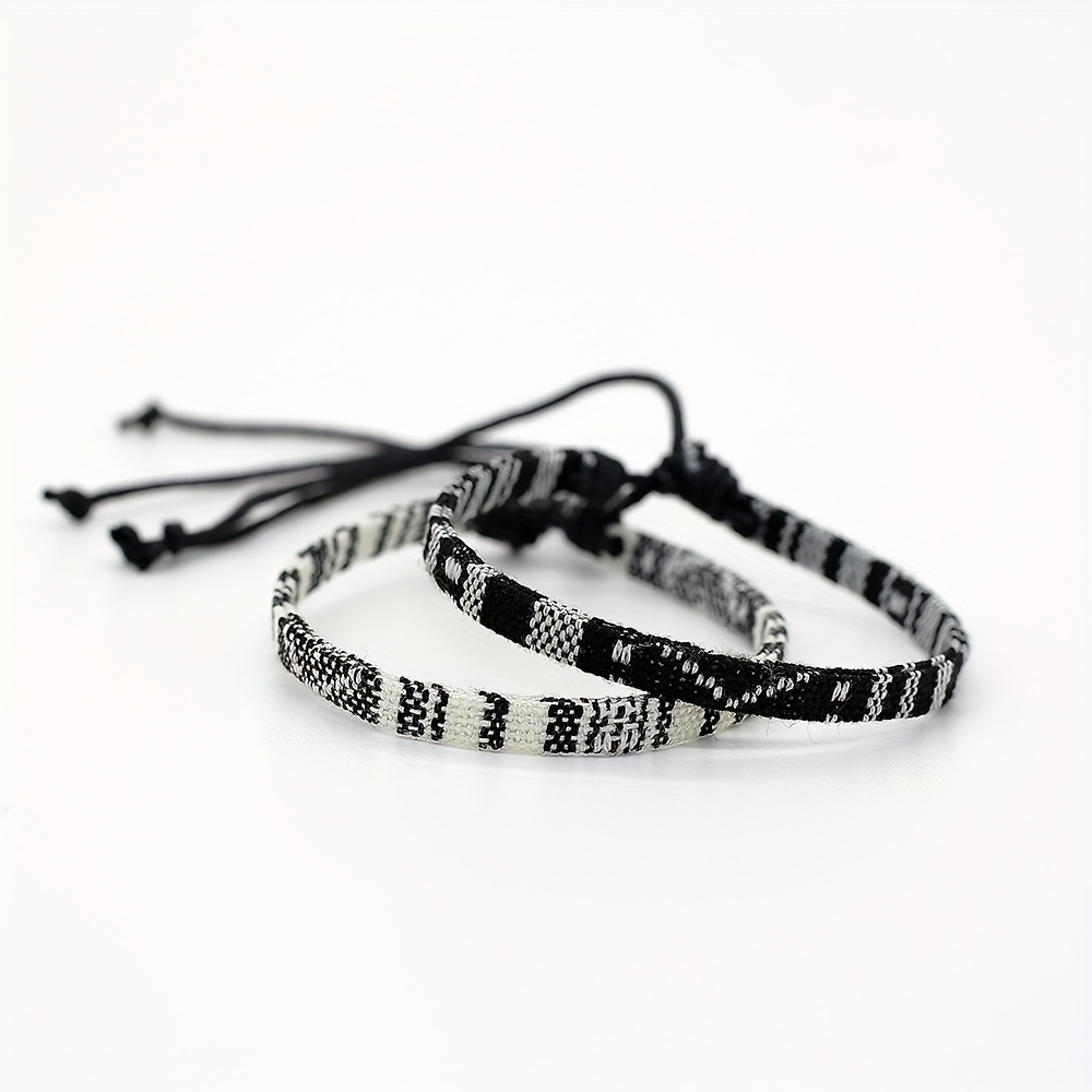 TEMU 2pcs Bohemian-style Bracelet, Hand-woven. Beach Bracelet With Adjustable Design. ' Summer Beach Black And Wristband.