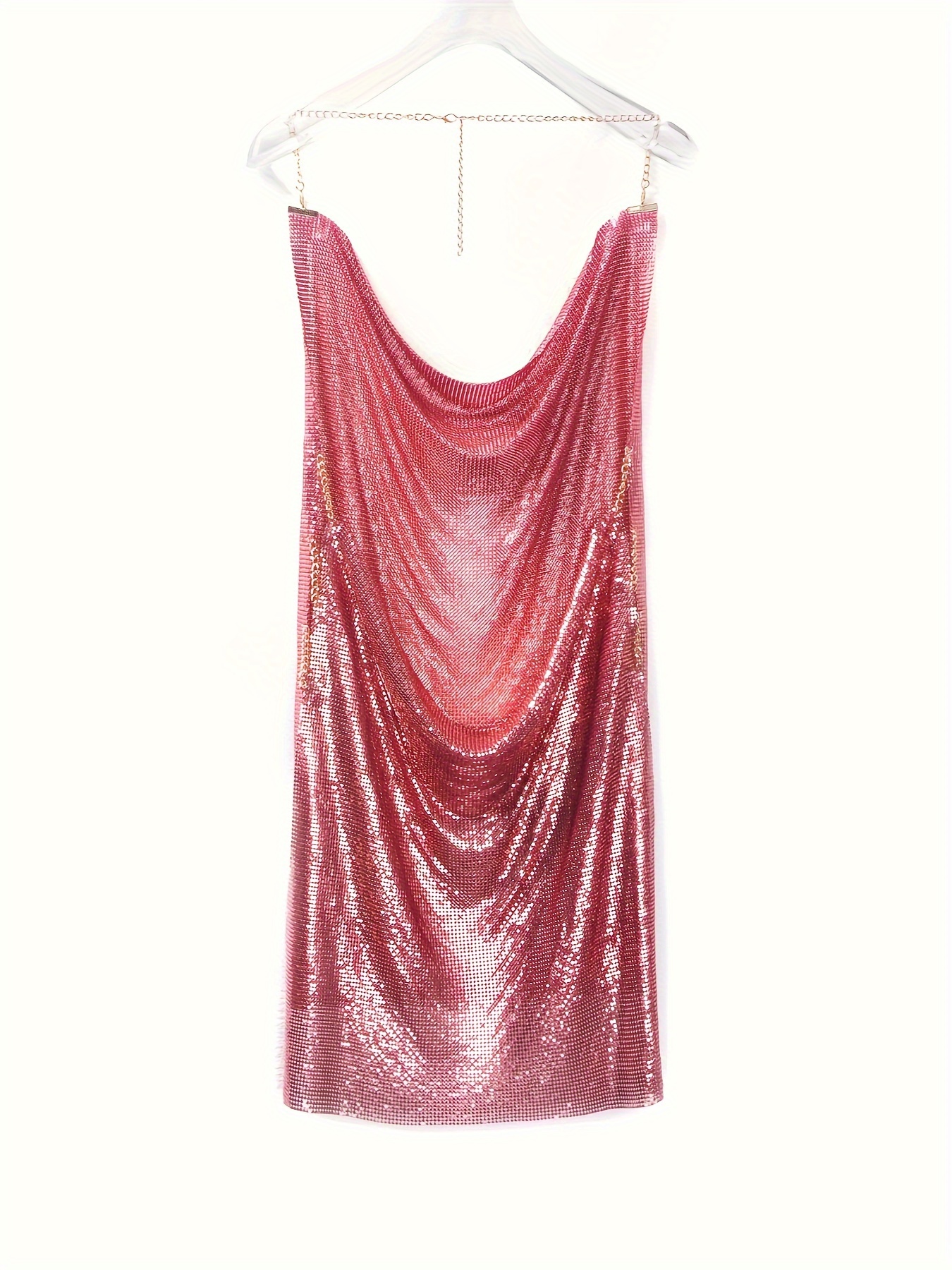 low cut backless chain strap deep v sequin dress front short - Temu