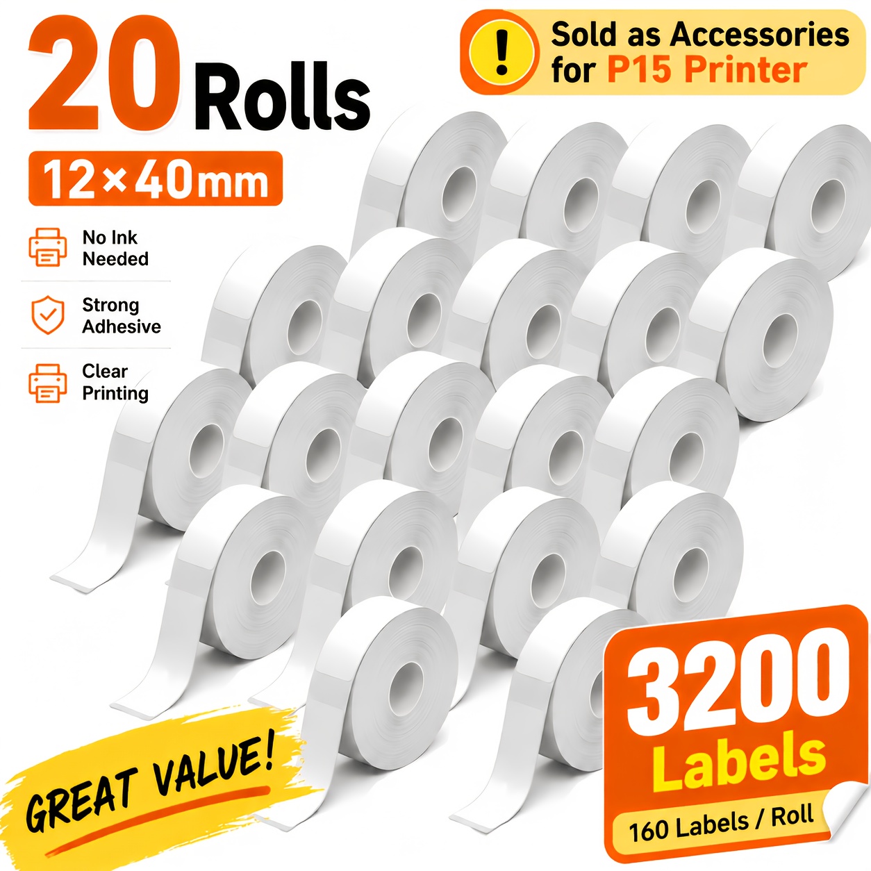TEMU 20 Rolls Of Label Stickers: White -printed Labels, Total Of 3200 Stickers, Self-adhesive Labels, Suitable For Office Organization And Item