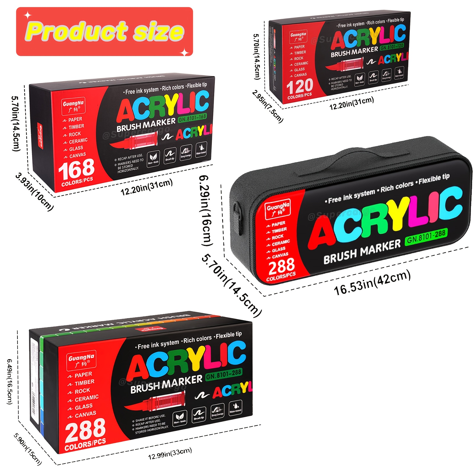 GUANGNA 288/168/120 Kleuren Rechte Vloeibare Acrylmarker Set, Nieuw Ontwerp voor Steenschilderen, Pompoen, Stenen, Canvas, Hout & Keramiek