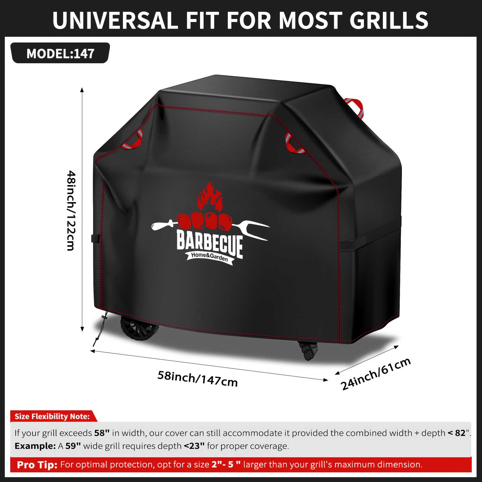 Image of [ry Red Line Bbq Cover] Outdoor Grill Cover, Uv-resistant Oxford Fabric Gas Grill Cover, With Adjustable Hem, Fits Multiple Brands, 6 Sizes