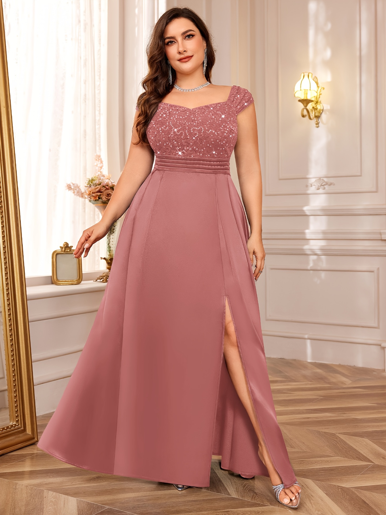 plus size blush formal dress Blush Sequin Sleeve Draped Cocktail Dress
