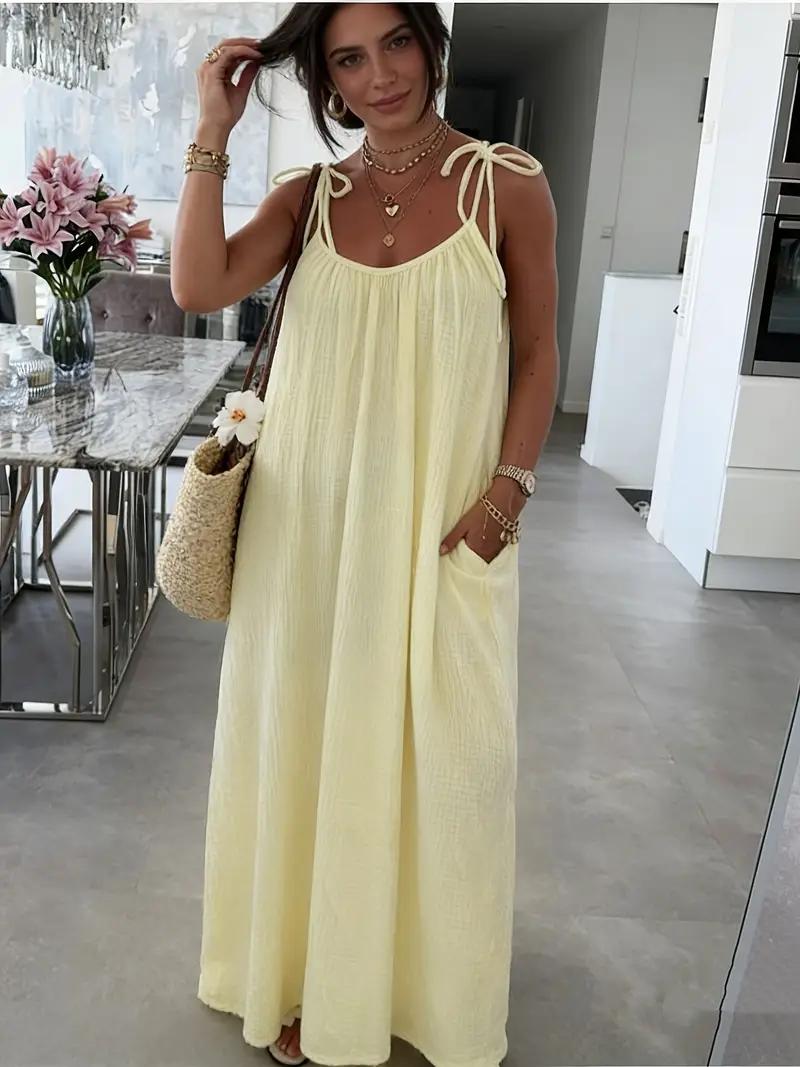 loose fitting holiday dresses IROINNID Summer 3/4 Sleeve Linen Dress, Womens V Neck Designer Casual Dress, Loose Fit Breathable Midi Dress, Casual Everyday Holiday Dress