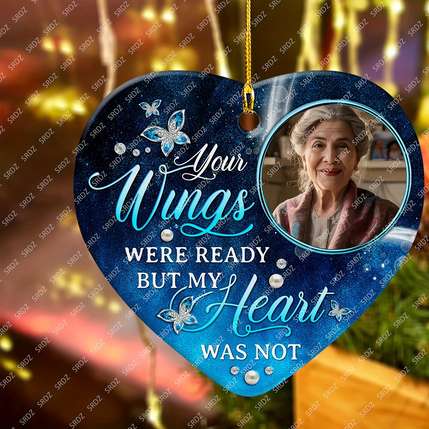 

Personalized Christmas Ornament Tree Decor Gifts Memorial Sympathy For Of Mom Dad Husband In Heaven - Wings Heart Custom Photo Heart Ornament